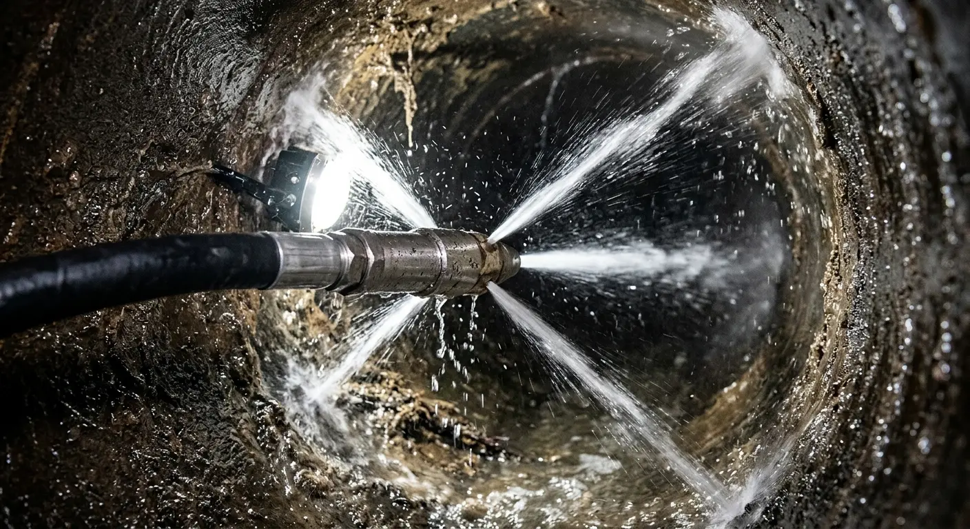High-pressure hydro jetting nozzle cleaning sewer pipe for Storm Drain Cleaning in Kingston